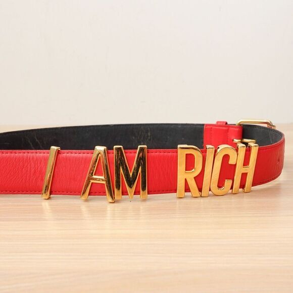 MOSCHINO Belt XS Logo Gold‎ Red Leather Italian Luxury Vintage Redwall I AM RICH main image 4